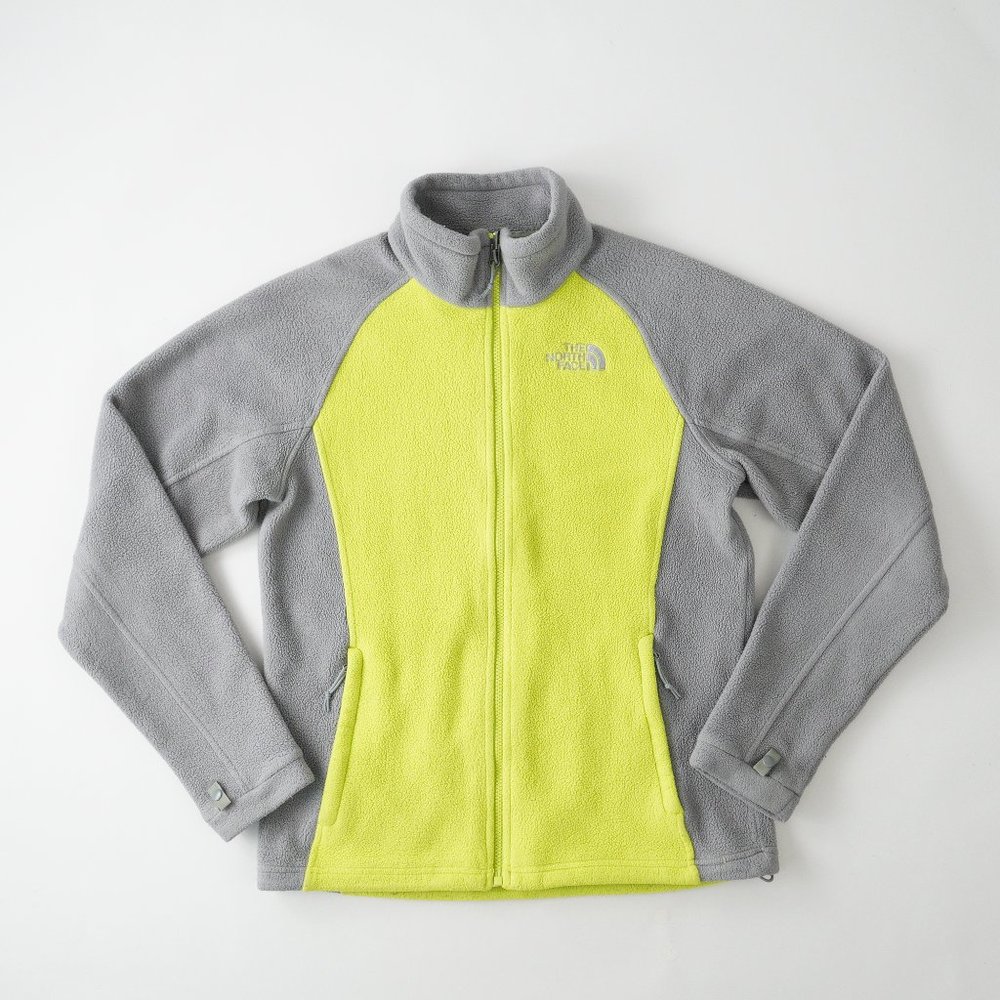 The North Face Zip Up Fleece Jacket Outdoor Embroidered Yellow Gray Women Size M